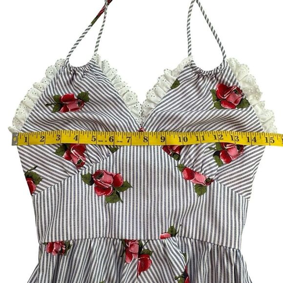 DENISE ARE HERE! Vintage Blue & White Striped Mini Dress Size 5/6 - Picture 8 of 12